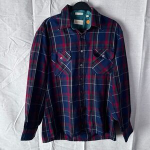 Vintage Backpacker Men's Plaid Flannel Shirt Blue Red Green Acrylic Sz M 15-15.5